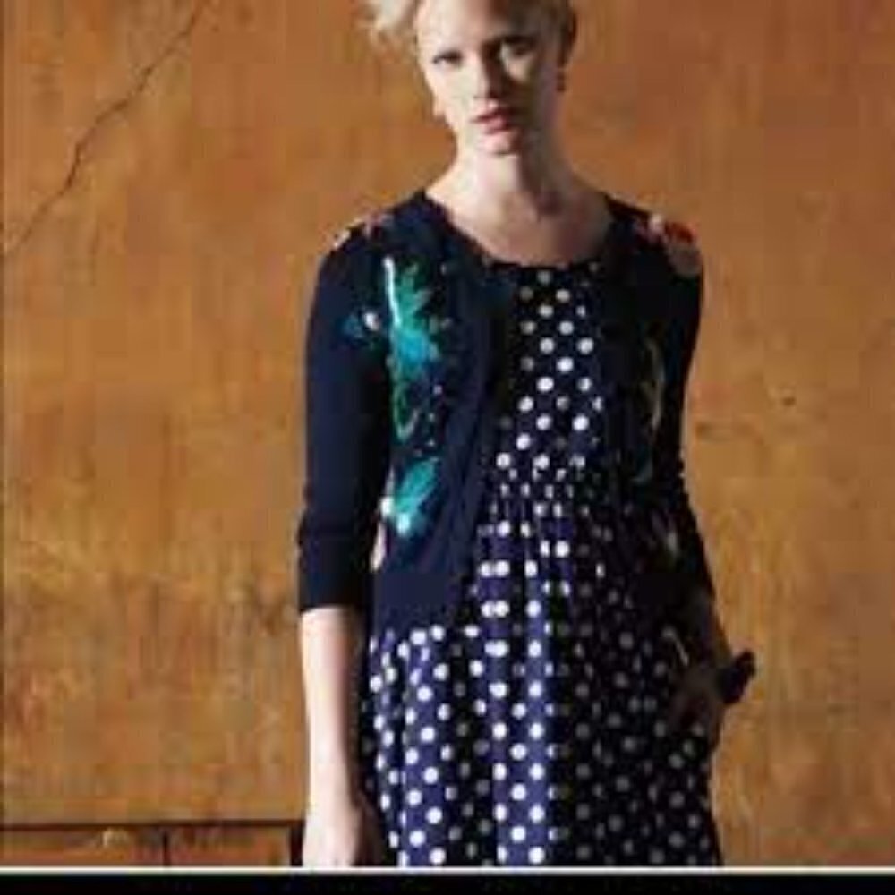 Anthropologie Vanessa Virginia Blue & White Polka Dot Midi Dress Women's size 6 - Picture 1 of 9